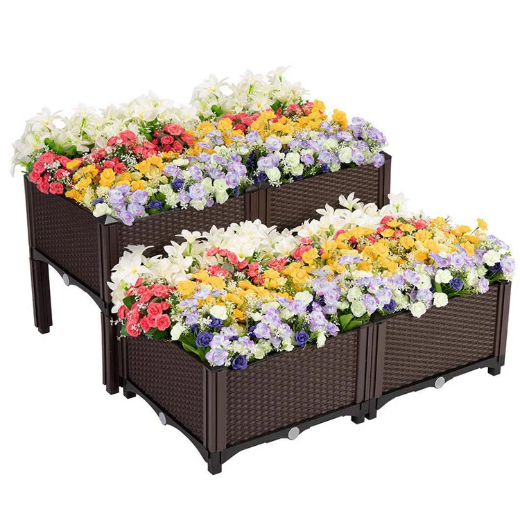 NBCTP Brown Plastic Raised Garden And Home Bed For Grow Flower Bed Pot Planter Grow Box