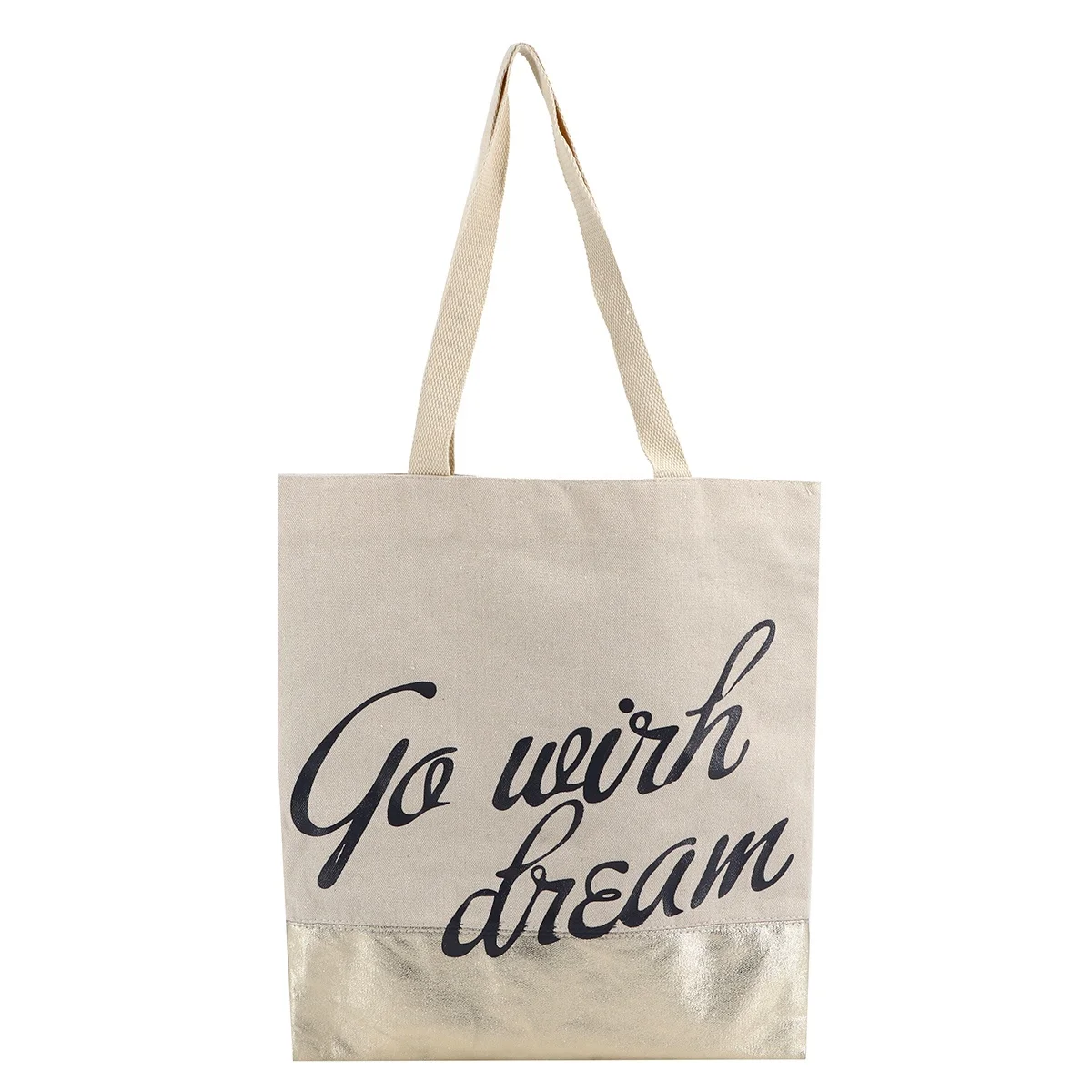 Customized 450gsm 100% cotton canvas with shiny pu shopping bag silk printing tote bag webbing handle reusable bag for women