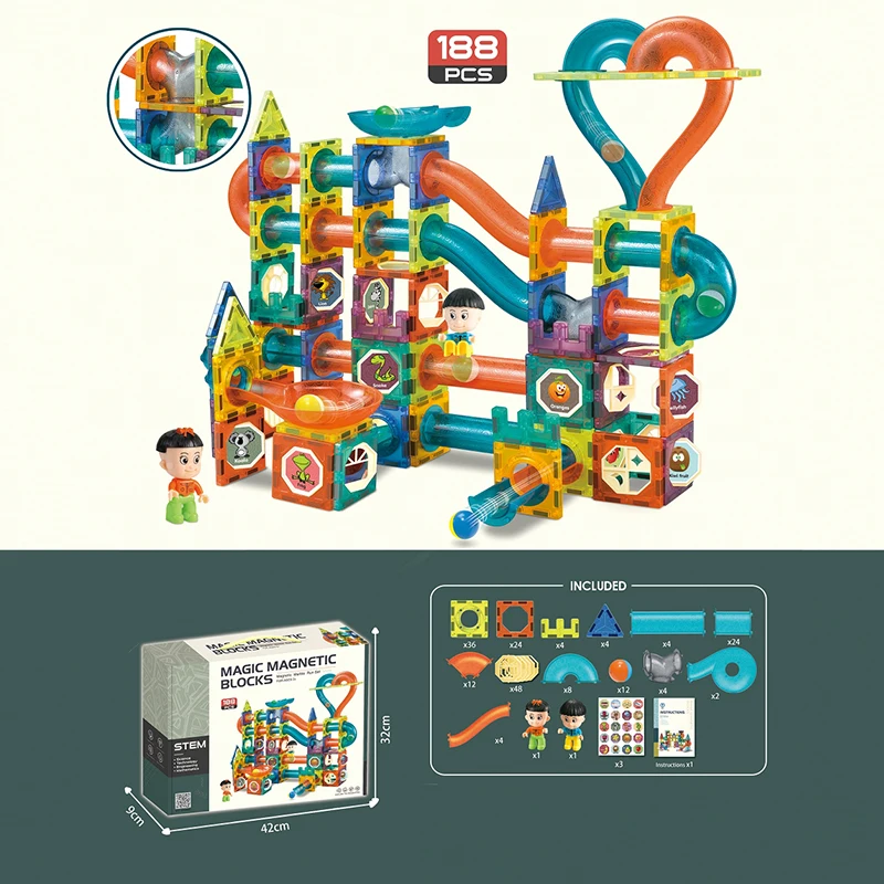 ABS 3d education Heart-Shaped Pipe Track Can Be Flipped Changeable Baubles Magnetic Ball Track Blocks 188 Pcs Set Toys