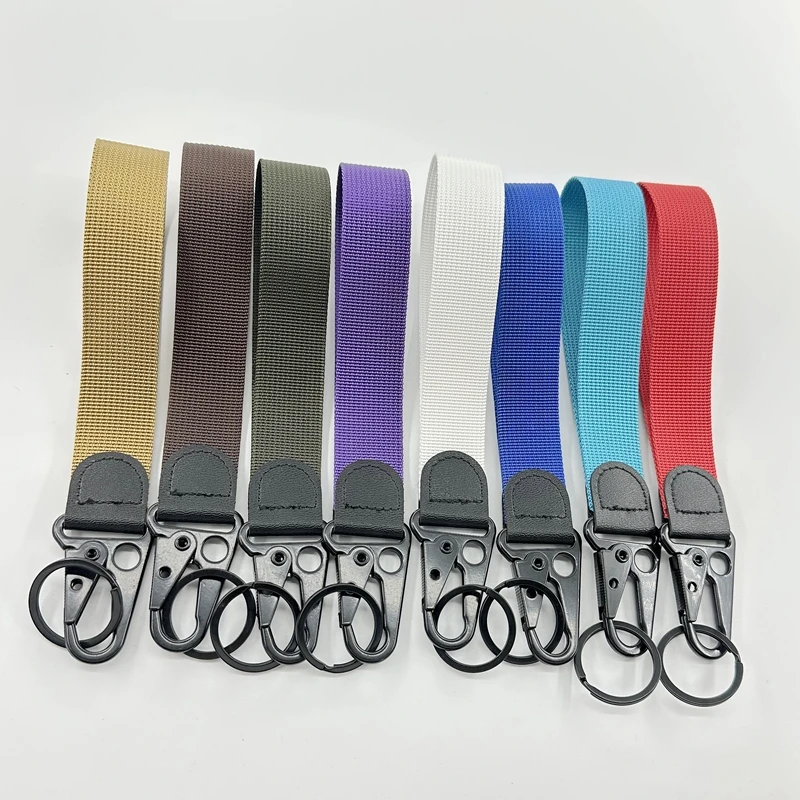 Portable Solid Color Nylon Lanyard Carabiner Keychain Accessories Customizable Logo Hand Wristlet Key Chain Holder