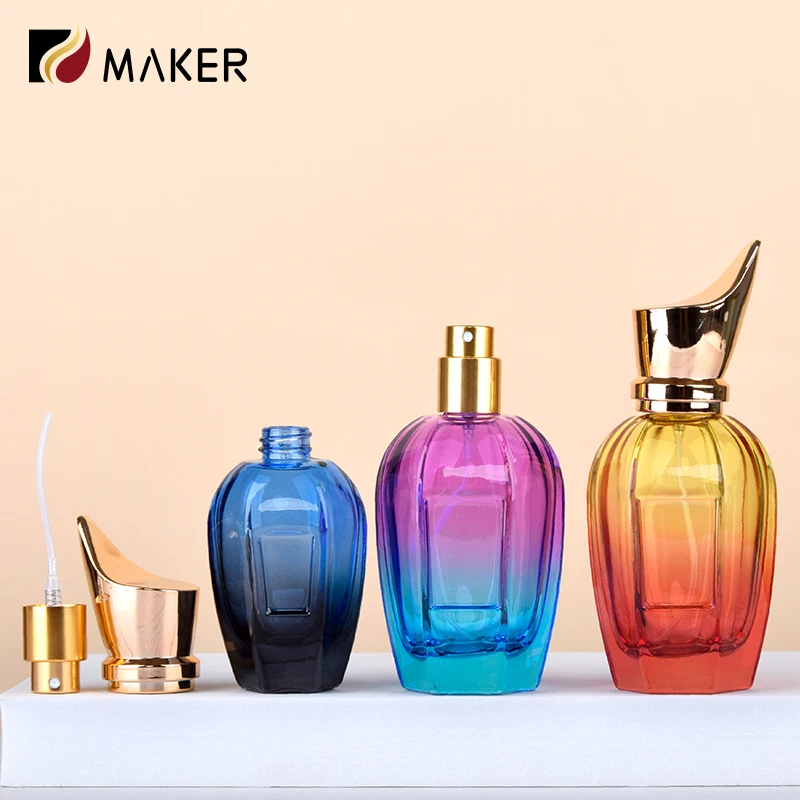 High Quality Luxury Crimp Flocking Empty Glass Parfum Bottle 30ml 50ml 100ml Colourful Beautiful Perfume Bottle With Cap Custom