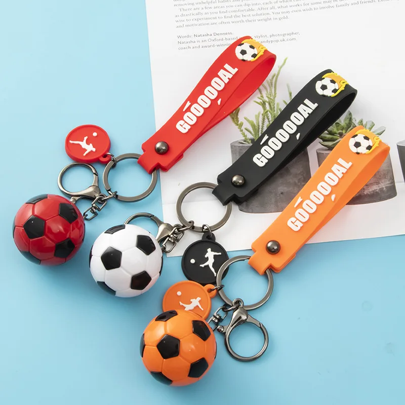 Custom Soccer Pendant Key Chain Souvenirs Gifts Wrist Strap Keychain Pvc Football Metal Private Label Keyrings