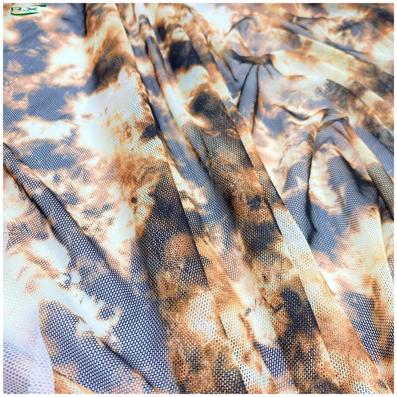 Custom wholesale high quality luxury  polyester leopard printed stretch Plain mesh fabric for dress