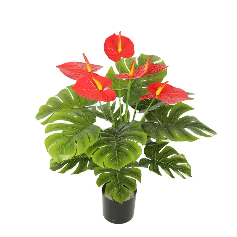 18 Heads Artificial Greenery Wholesale Anthurium Monstera Trees 70cm Potted Artificial Monstera Tree Plants