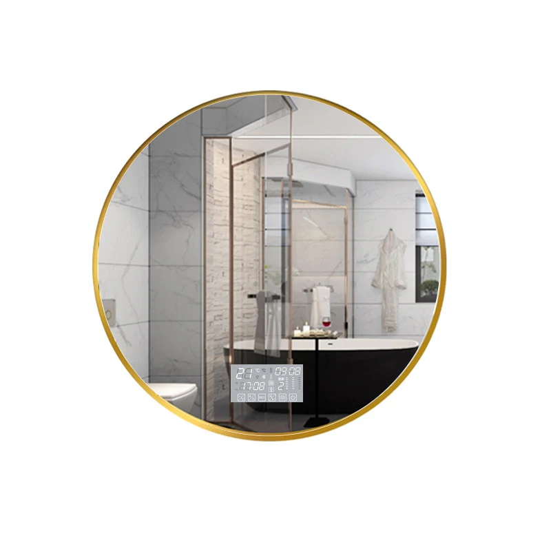 Pexmax Luxury Smart Touch Mirror Round Mirror Bluetooth Speaker Bathroom LED Mirror with Music Time Temperature