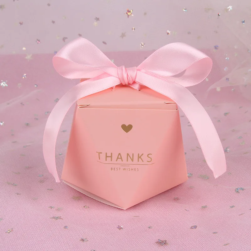 wholesale pink heart candy box with ribbon Wedding Party Favors banquet gifts box Chocolate candy Box