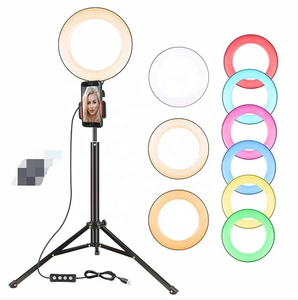 Zomei 8inch Circle Growing Color Led lighting Flash Flowing Running RGB Ring Light Phone with Tripod Stand lamp