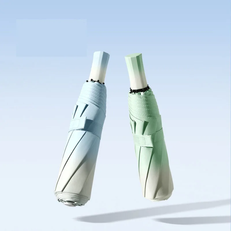 Factory Gradient Umbrella Double Sun Triple fold Sun protection vinyl umbrella Sunshine and rain premium sense umbrella