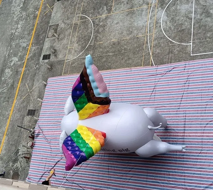 Newest finished inflatable helium parade wings pig