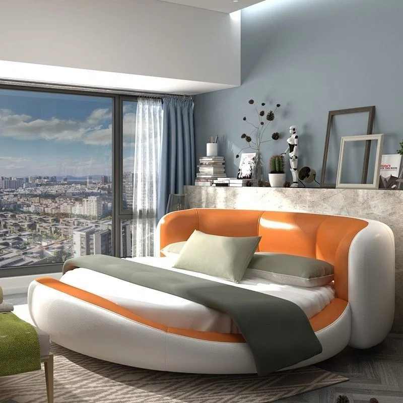 Hotel Luxury Round Double Bedroom Furniture Solid Wood King Bed