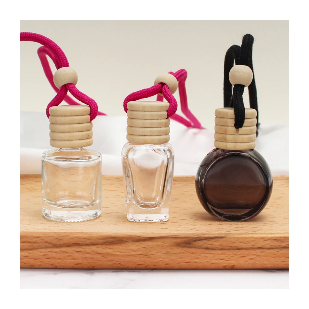 Mini 8ml Wood Hanging Car Aroma Diffuser 10ml car perfume bottle with wooden cap