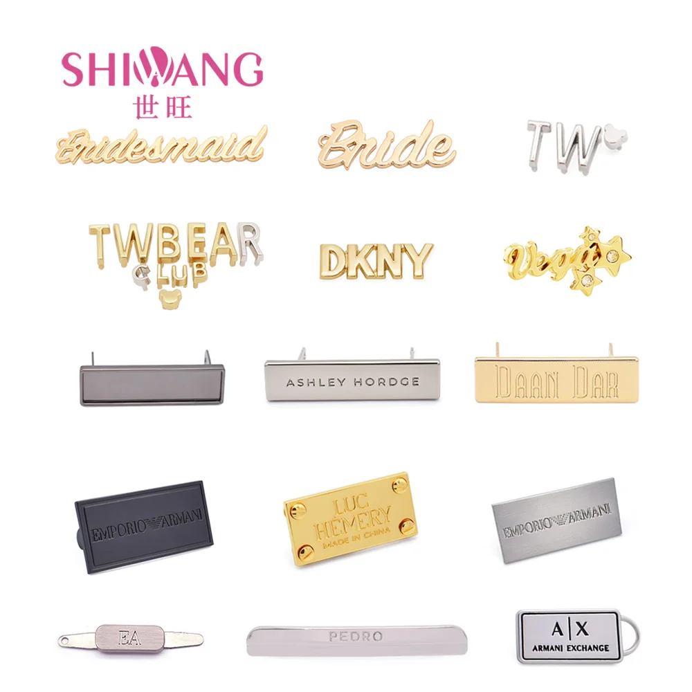 Handbag Hardware Accessories Factory Custom Logometal Clothing Label Brand Name Tag Metal Letter Plate for Bag