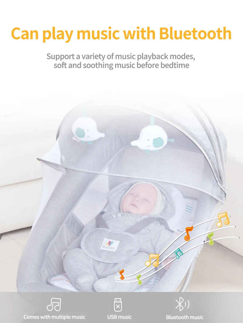 2023 New Style Free Hands Elec Baby Swing 3 in 1 Control Speed Baby Bouncer Seat Adjusted Electric Rocking Chair