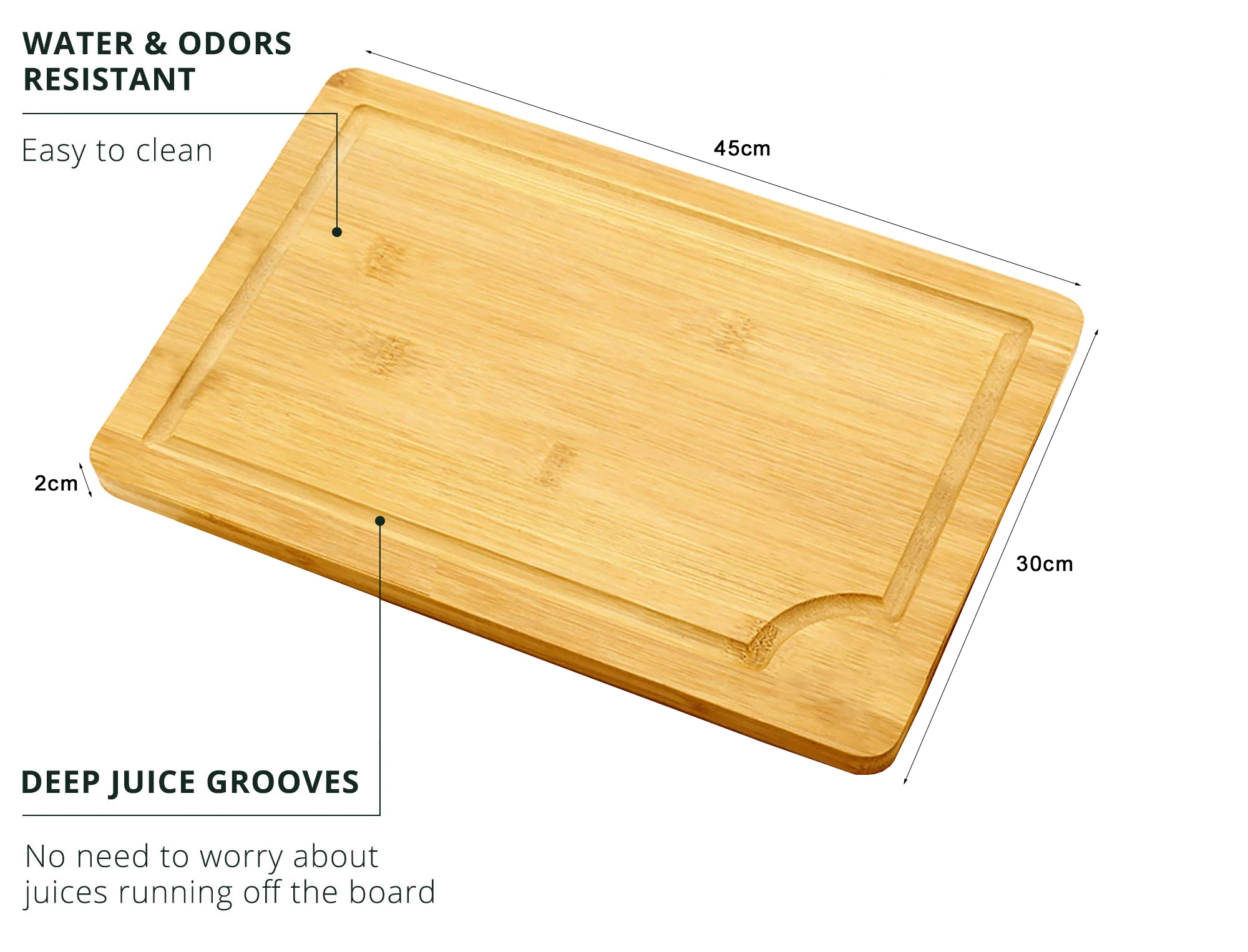 GL Large bamboo wood cutting board with ant-slip mat and juice groove