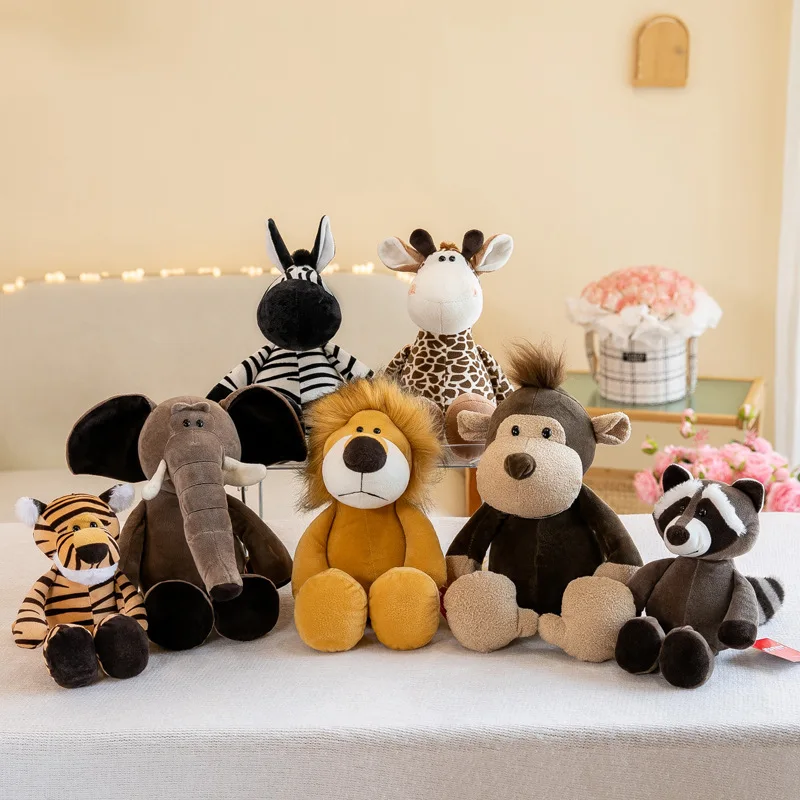 Jungle Animal Plush Toy Set Tiger Lion Monkey Trumpet Soft Stuffed Animals New Year Christmas Cross-Border Rabbit Bag Included