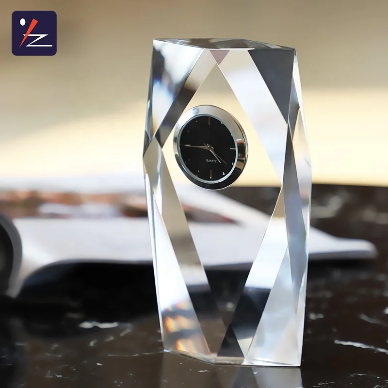 Оптовая продажа хрустальные свадебные сувениры подарки на годовщину с логотипом заказ настольные часы кристаллами