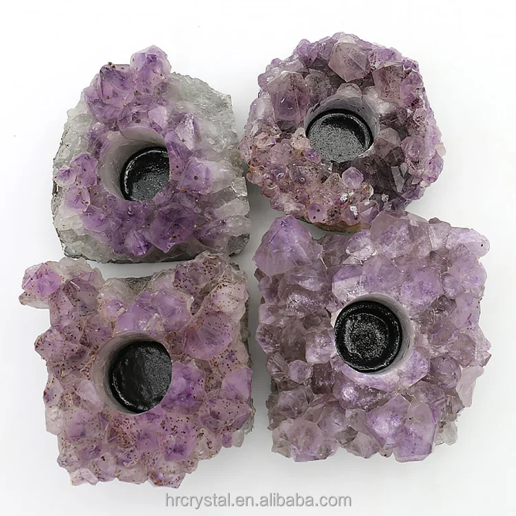 Wholesale Healing Gemstone Irregular Natural Amethyst Cluster Crystal Candle Holder