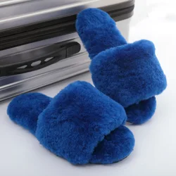 Зимние женские тапочки из овечьего меха, домашние тапочки с открытым носком