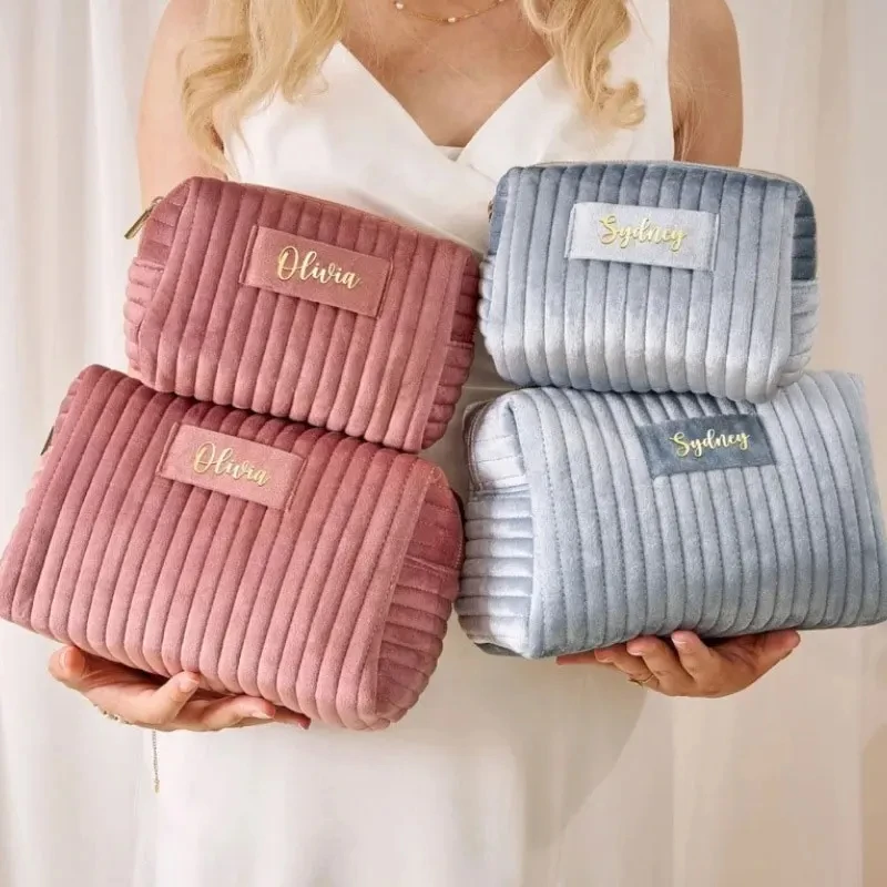2024 spring Cosmetic Bag Organizer Beauty Case Velvet Quilting Make Up Bag Personalized Wedding Gift Travel Toiletry Bag