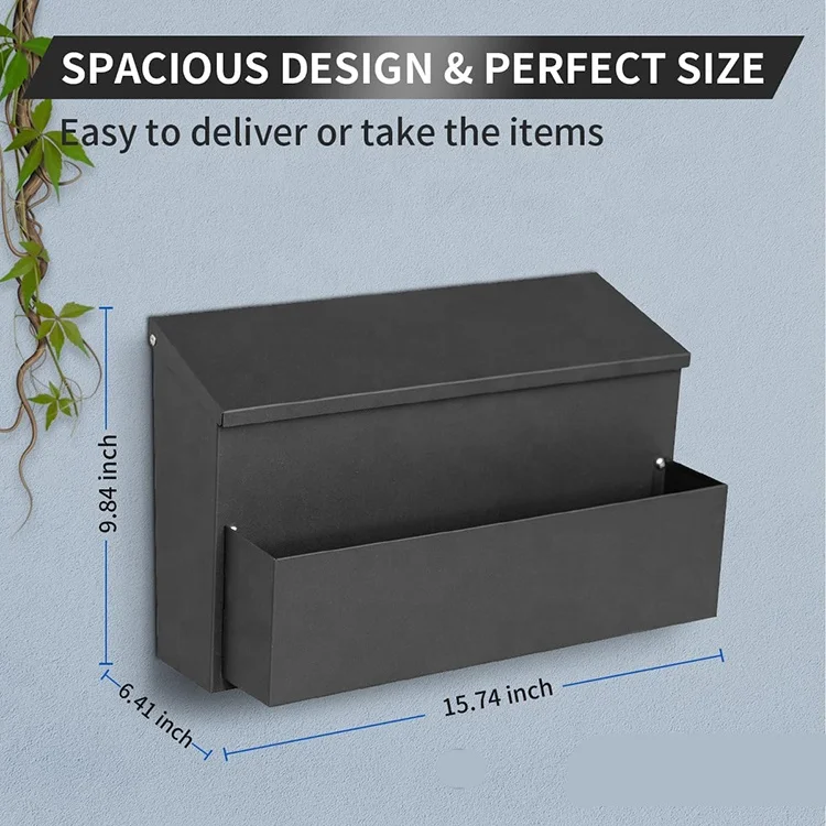Wall Mount Mailbox Outside with 3 Sets of 0-9 Number Stickers Flower Planter Galvanized Steel Rust-Proof Metal Post Drop Box