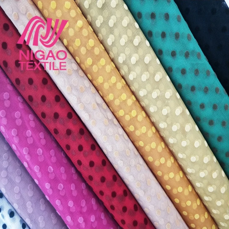 
Fujian factory Polyester tulle mesh flocked mesh fabric for Customized 