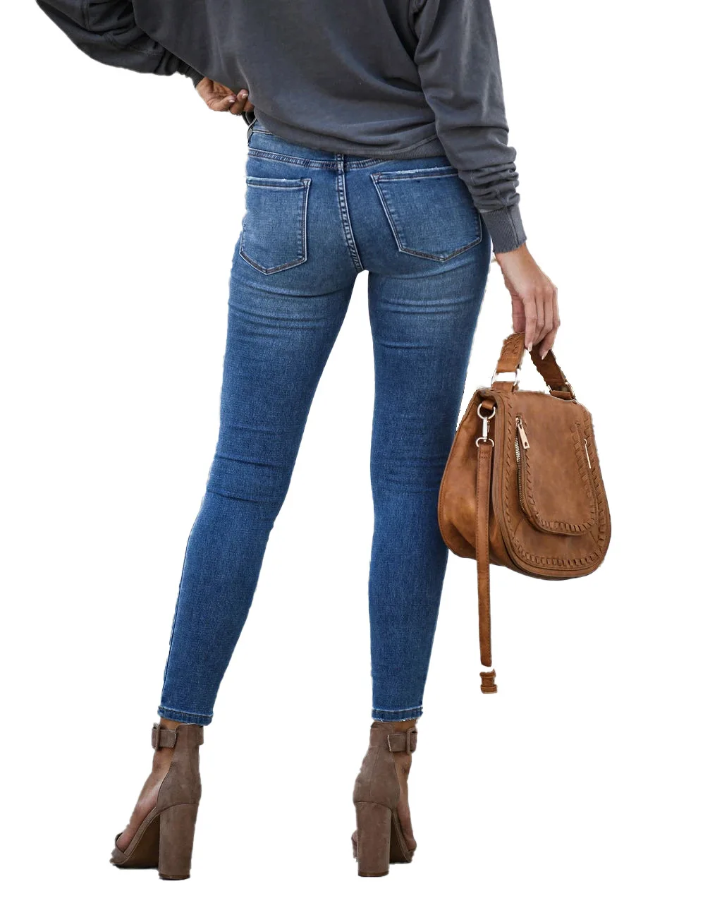 2025 Simple Mid-Rised Blue Black Jeans for Ladies Women Skinny Tight Denim Jeans