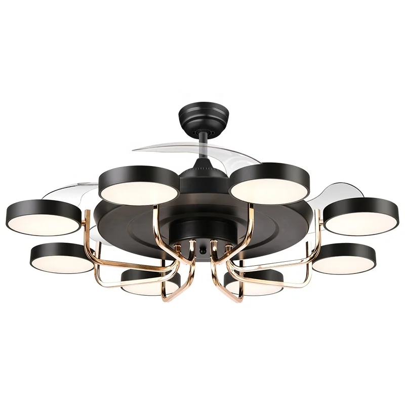 multi head chandelier ceiling fan 48 inch retractable with led light decorative ceiling fan remote control