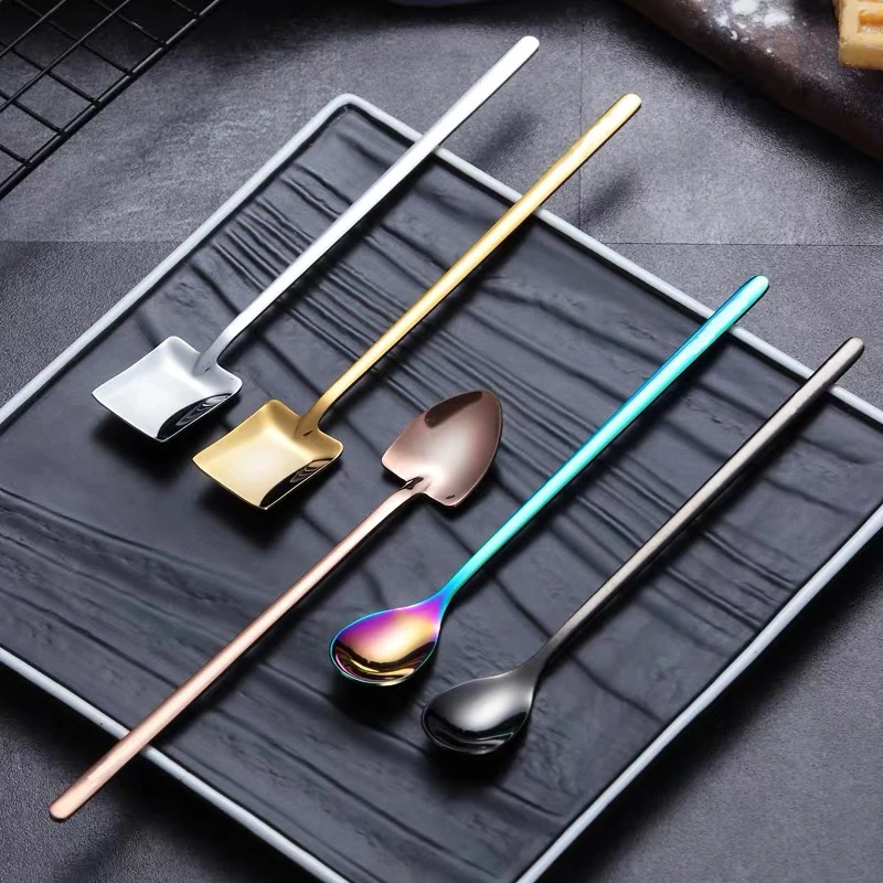 Creative 304 stainless steel long ice cream mixing cute spoon cocktails coffee dessert stirring spoons