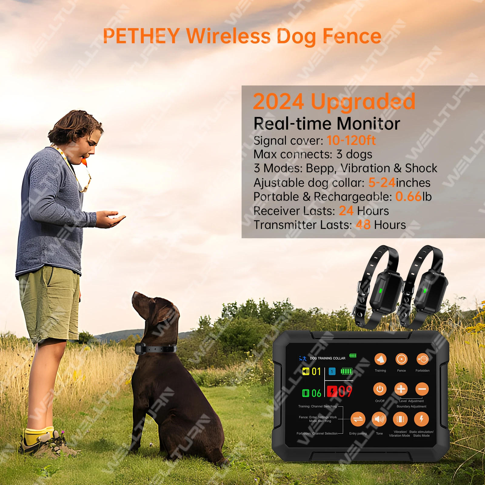 Patented New Product 3-in-1 Invisible Electric Dog Fence Vibration Shock Dog Training Collar with Remote 300 FT Wireless Fence