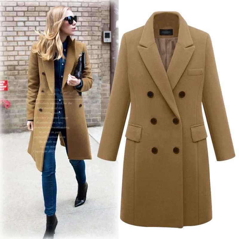 Europe and America Big Size Woman Woollen Jacket Winter Long Wool Wind Coat