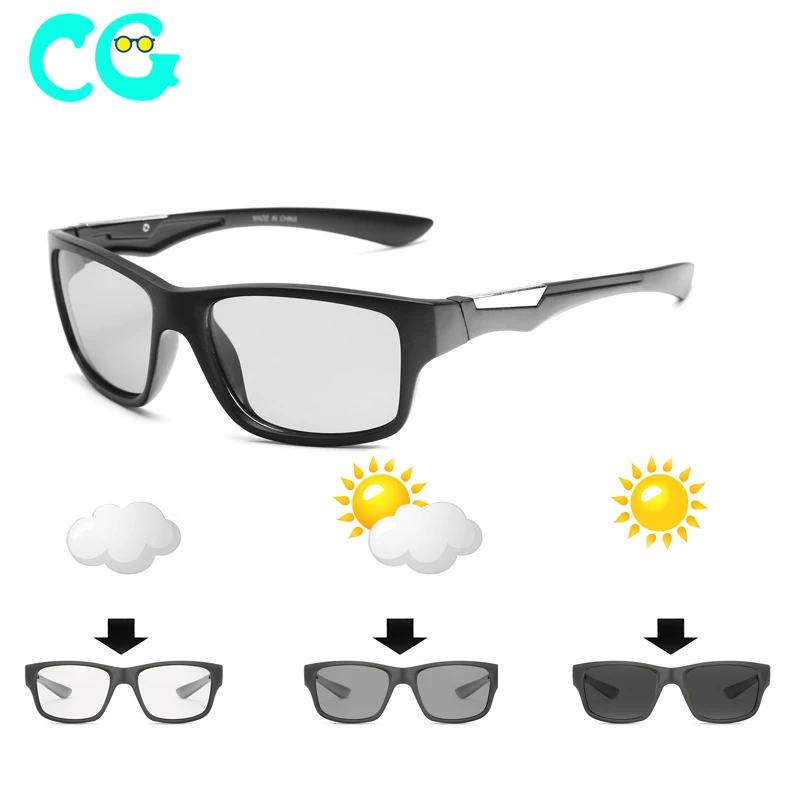 Polarized Photochromic Sunglasses Men Rectangle Glasses Outdoor Sport Color-changing Protective Unisex Eyewear UV400