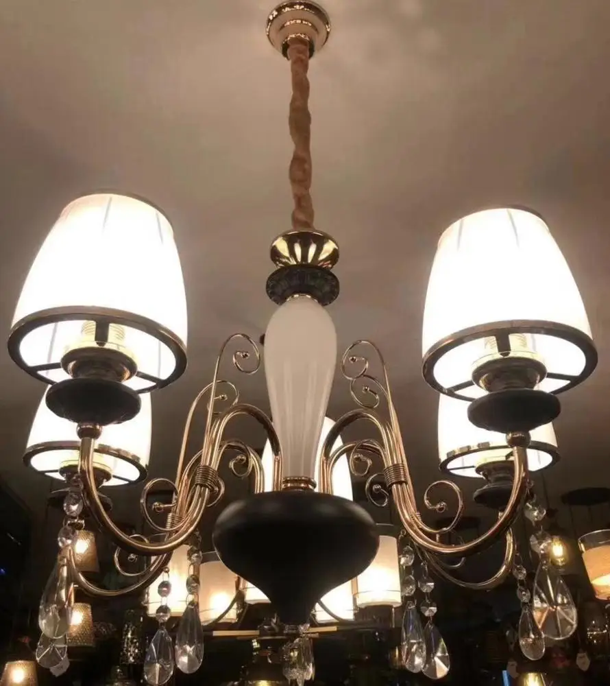 High quality french gold colored iron chain chandeliers ,decorative glass and wood chandelier (FX9350-5p)