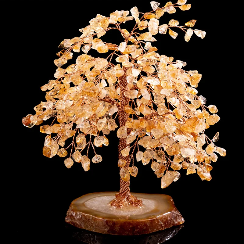 
Wholesale Natural Rose Quartz Stone Natural Citrine Fortune Tree Home Decoration Natural Agate 