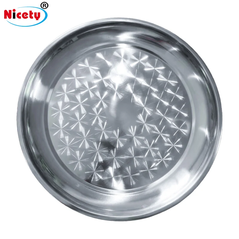 Wholesale Stainless Steel Round Fruit Plate Metal Sliver Plate Barbecue Plate Steel Food Serving Trays