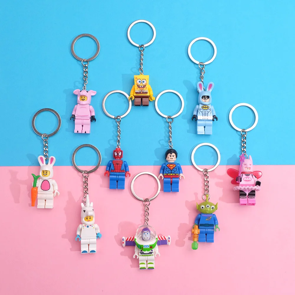 Cartoon Building Block Keychain Buzz Light year Avengers Radish Rabbit Couple Pendant Lego keychain