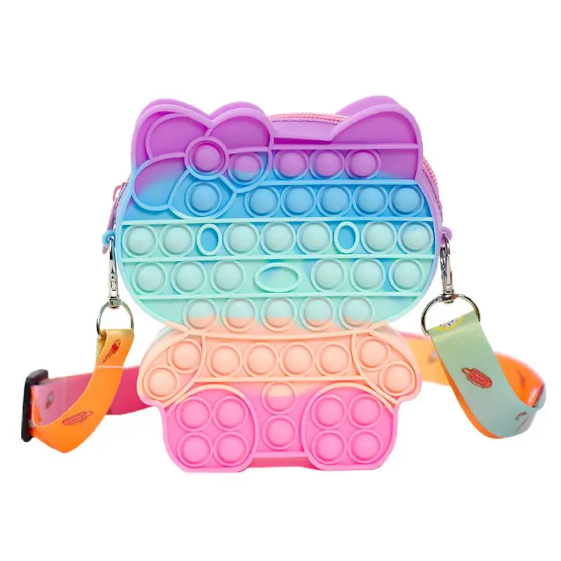 Newest KT Cat Push Bubble kids Pop push bubble Fidget Sensory Toy Storage Bag Keychain Coin Purse Pop Itting Shoulder Bag
