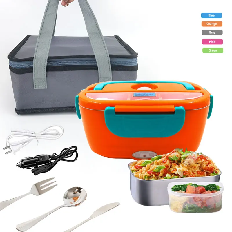 110v/12v Portable Tiffin Food Heated Warmer electric lunch box with car charger