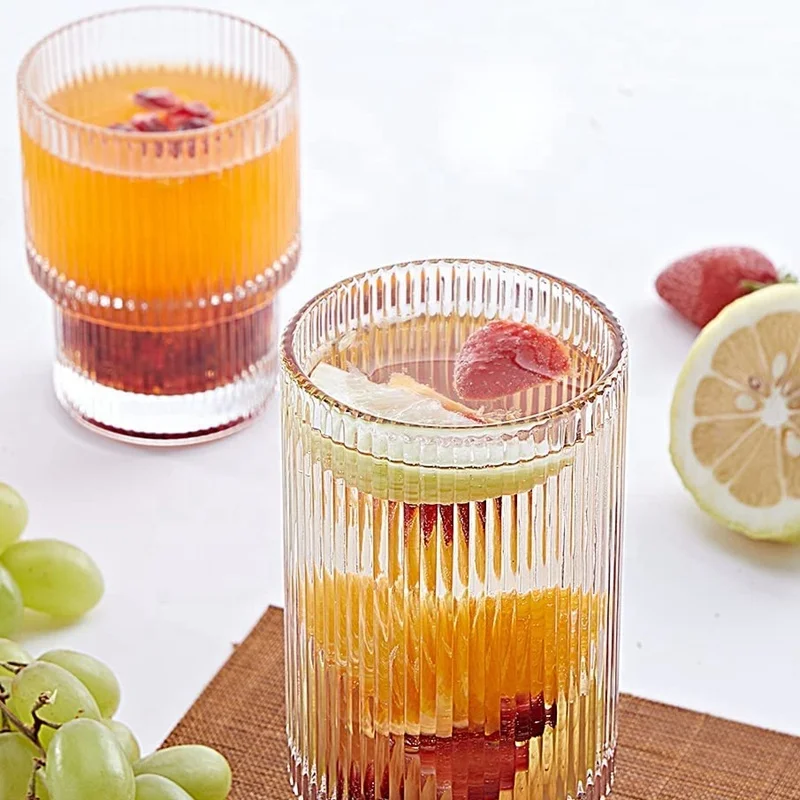 200ml/320ml 7oz/11oz Fluted choice long-lasting ribbed  Drinking Glasses  for Cocktail Whiskey Beer Water