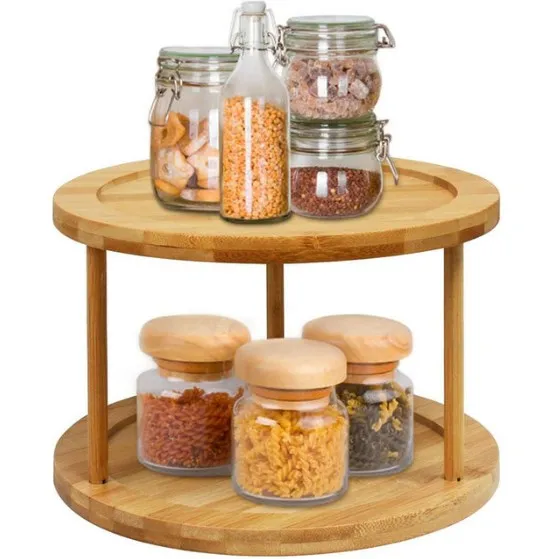 Экологичный 2-Ярусный 10-дюймовый бамбуковый деревянный ленивый Susan для кухни, вращающийся на 360 ° органайзер для поворотного стола