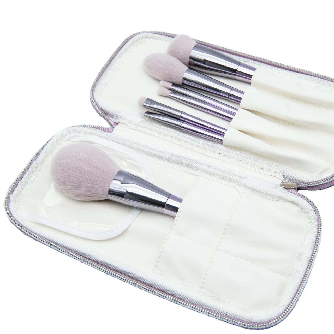 High Quality 7-Piece Lavender Essential Makeup Brush Set for Face Powder Foundation Concealer Eyeshadow Application with Pouch