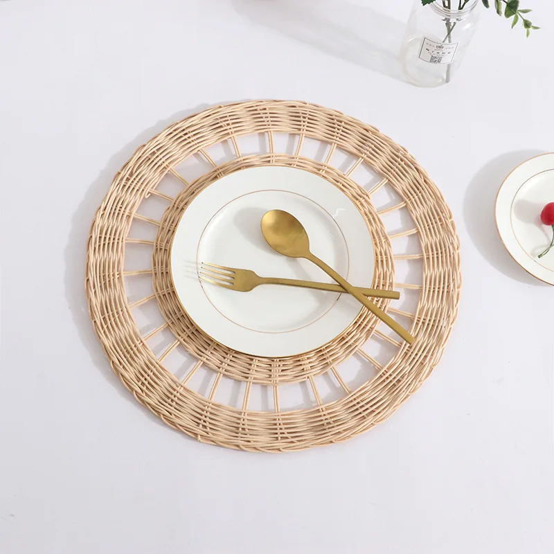 Natural Bohemian Style round Rattan Placemat Hand Woven Decorative Flower Sustainable Home Decor Plate Dish