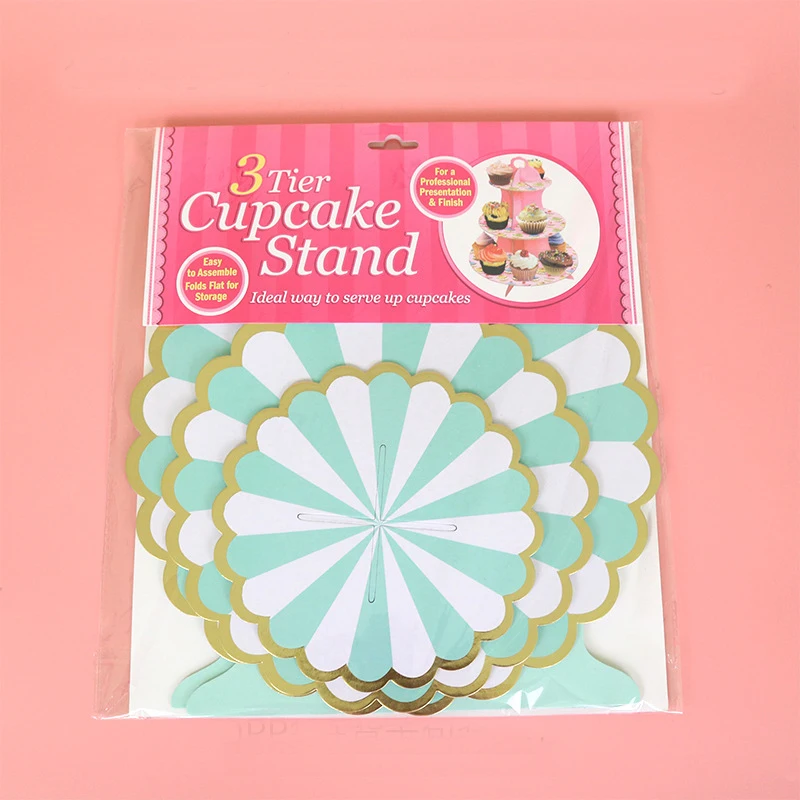 3 Tier Gold White Silver Afternoon Tea Party Wedding Cupcake Cardboard Paper Cake Stand