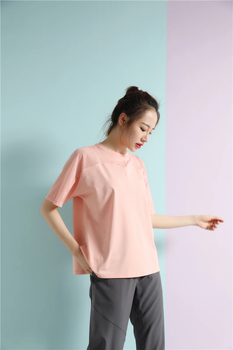 
Sports Women T shirt Short Sleeve Breathable Solid Color Outdoor Gym Running Yoga T shirt 