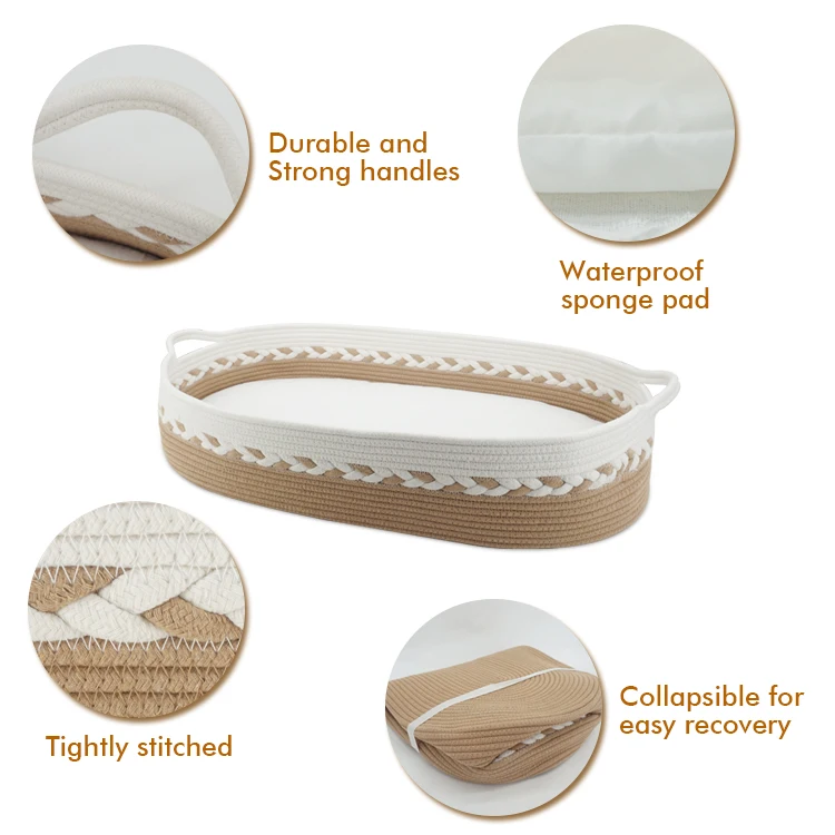 Хлопковая веревка, корзина для младенцев, безопасная, мягкая, прочная, пеленальная корзина для младенцев с подушечками и ремнем безопасности