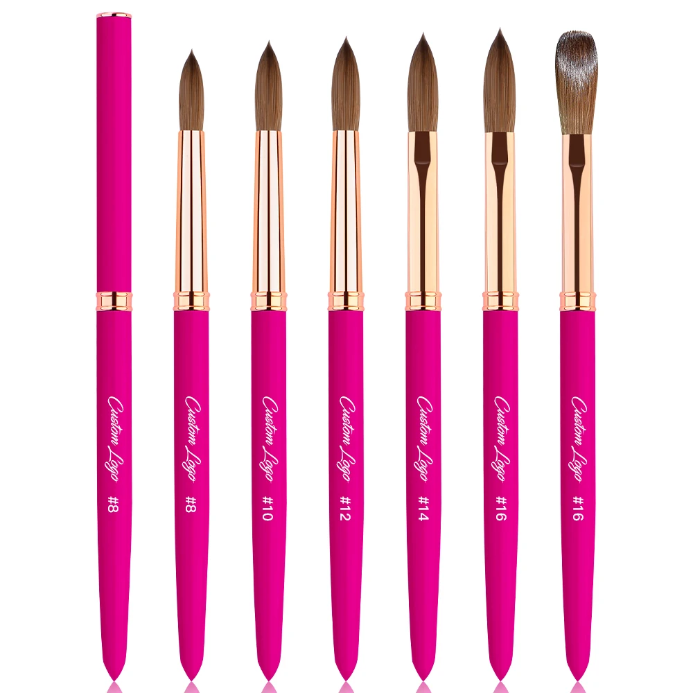 Luxury Hot Pink Professional Acrylic Powder Brush Metal Handle 100% Kolinsky Acrylic Nail Brush (1600821188123)