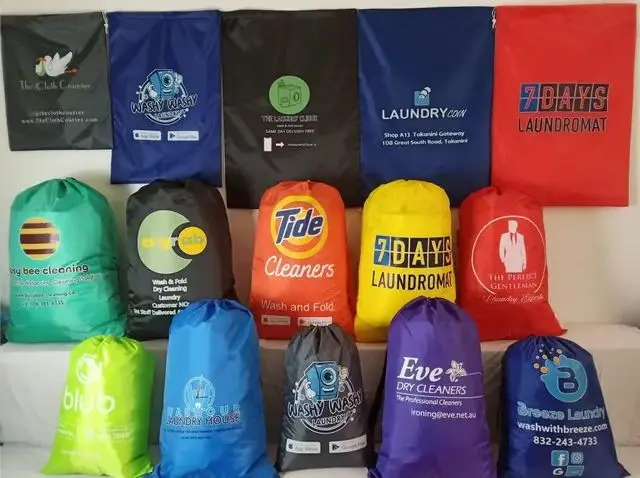 Custom logo Large Heavy Duty 420D Nylon Waterproof Drawstring Washable Hospital Folding Wash Laundry Bag for Travel Dirty Cloths
