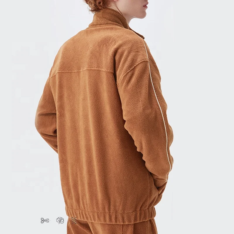 Hot sell 330g heavy polar fleece windbreak jacket reflective edge street loose anorak coat for men and women