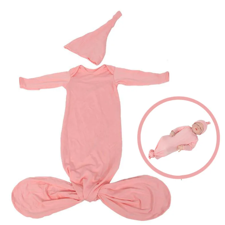 
Custom OEM Newborn Infant Toddler Boys Girls Modal Cotton Sleep Gown Baby Knotted Gown With Hat 