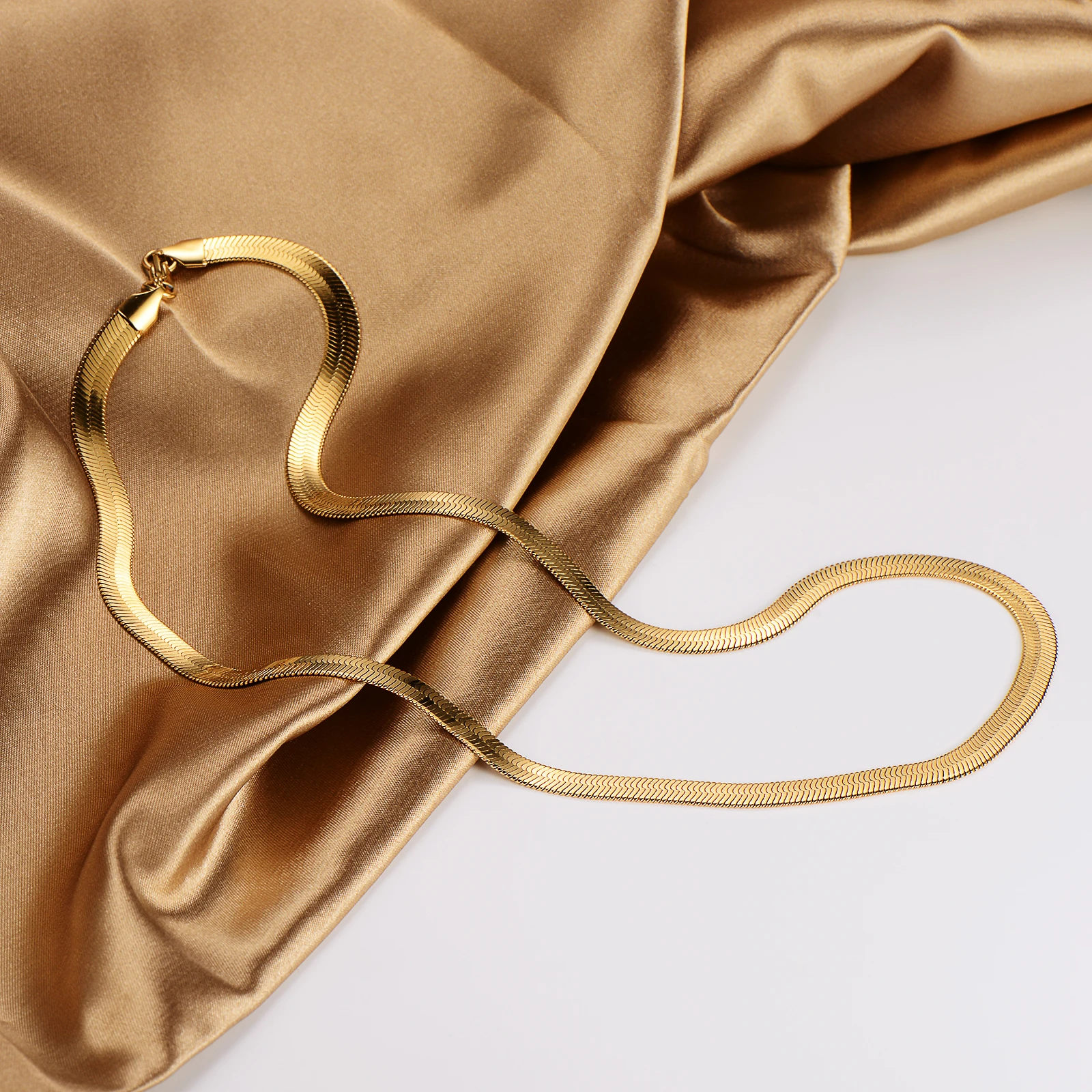 flat snake chain dainty stainless steel 18k gold plated personalized non tarnish fine jewelry chunky chocker necklace women