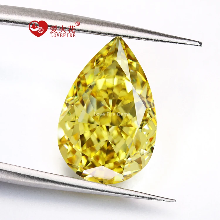 pear cut ice crushed cubic zirconia gemstone 5a+ grade yellow pink synthetic zircon loose stone for jewelry